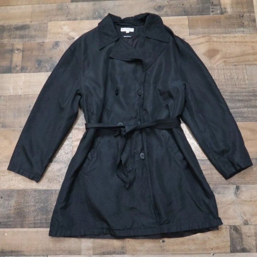 BeBe San Fransisco Womans Medium Black Belted Double Breasted Trench Coat